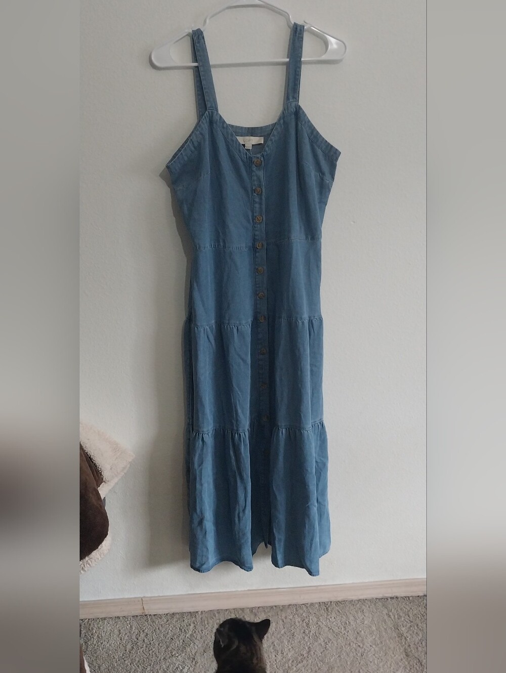 LOFT Light Denim Blue Tiered Maxi Dress